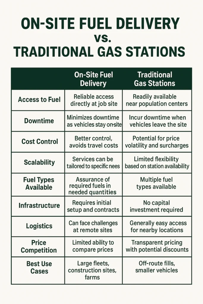 on-site fuel vs traditional gas stations